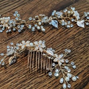 Bridal vine hair comb and sash